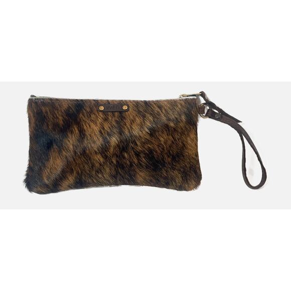 Wild Goose Clutch Hair on Hide Leather Wristlet Brown Small Zip Western Boho - Picture 1 of 13